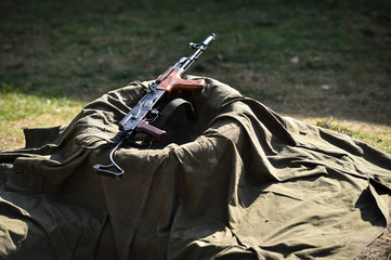 Outdoor target shooting with assault rifle