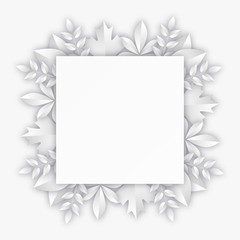 Rectangular frame with silver autumn leaves. Vector illustration in paper cut style with realistic shadows. All elements are easy to edit.