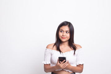 Fototapeta premium Young Asian woman with mobile phone.