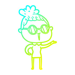 cold gradient line drawing cartoon woman wearing spectacles