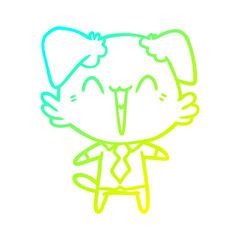 cold gradient line drawing happy office dog cartoon