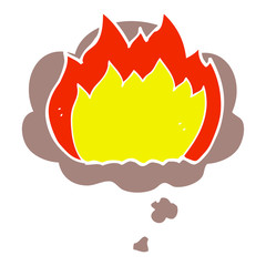 cartoon fire and thought bubble in retro style