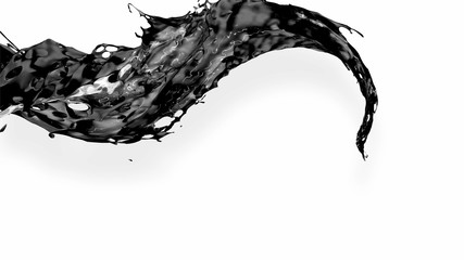 black splash like petroleum is hanging in the air. 3d rendering of liquid splash in cartoon style. 4