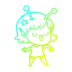 cold gradient line drawing happy alien girl cartoon