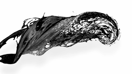 black splash like petroleum is hanging in the air. 3d rendering of liquid splash in cartoon style. 16