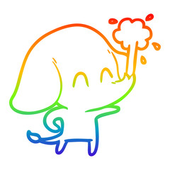 rainbow gradient line drawing cute cartoon elephant spouting water