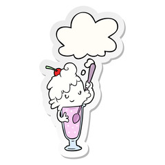 cartoon ice cream soda girl and thought bubble as a printed sticker