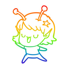 rainbow gradient line drawing happy alien girl cartoon