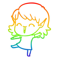 rainbow gradient line drawing cartoon elf girl