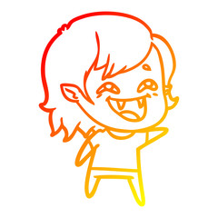 warm gradient line drawing cartoon laughing vampire girl
