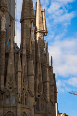Fototapeta na wymiar BARCELONA, SPAIN - April, 2019: Famous Antonio Gaudi Sagrada Familia Cathedral, in Barcelona. Landmark cathedral of Barcelona.