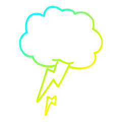 cold gradient line drawing cartoon thunder and lightening