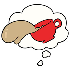 cartoon coffee cup and thought bubble
