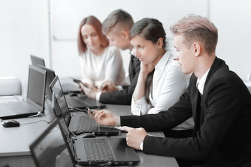 business team working with financial documents in the office