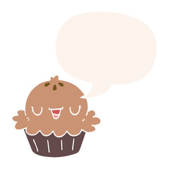cute cartoon pie and speech bubble in retro style