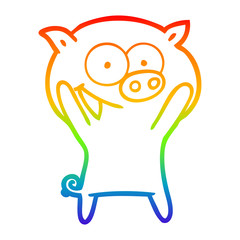 rainbow gradient line drawing happy pig cartoon