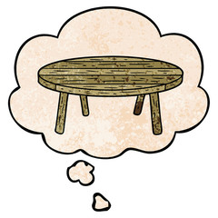cartoon table and thought bubble in grunge texture pattern style