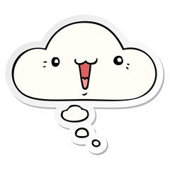 cute cartoon face and thought bubble as a printed sticker