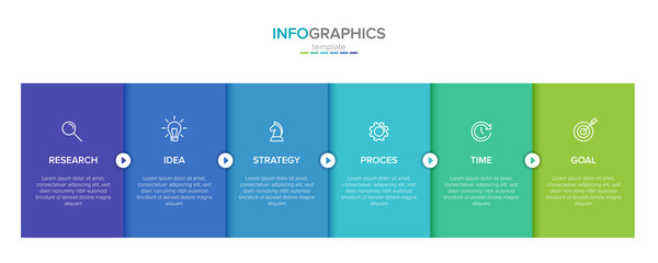Vector infographic label template with icons. 6 options or steps. Infographics for business concept. Can be used for info graphics, flow charts, presentations, web sites, banners, printed materials. - obrazy, fototapety, plakaty