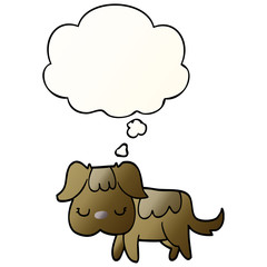 cartoon dog and thought bubble in smooth gradient style