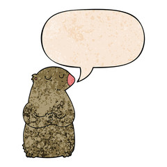 cute cartoon bear and speech bubble in retro texture style