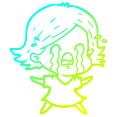 Obraz premium cold gradient line drawing cartoon woman crying