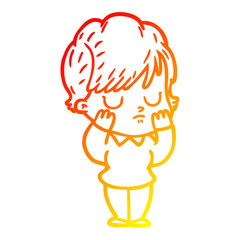 warm gradient line drawing cartoon woman