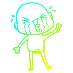 cold gradient line drawing cartoon crying bald man