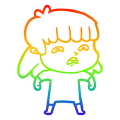 rainbow gradient line drawing cartoon worried woman