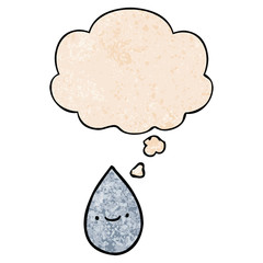 cartoon raindrop and thought bubble in grunge texture pattern style