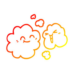 warm gradient line drawing cartoon of happy grey smoke