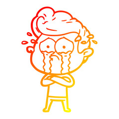 warm gradient line drawing cartoon crying man