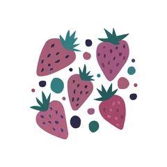 Fototapeten Hand draw sweet strawberries art set. Isolated pink color strawberries © smth.design