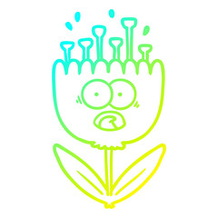 cold gradient line drawing cartoon shocked flower