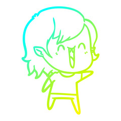 cold gradient line drawing cute cartoon happy vampire girl