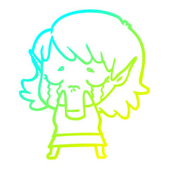 cold gradient line drawing cartoon crying elf girl