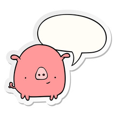 cartoon happy pig and speech bubble sticker