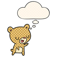 cartoon bear and thought bubble in comic book style