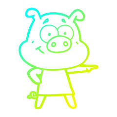 cold gradient line drawing happy cartoon pig