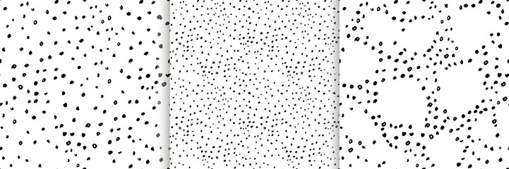 Set of abstract seamless vector pattern. Hand draw polka dots, brush black and white pattern . Monochrome texture. backgrounds of simple primitive with dots for textile design, for cover,