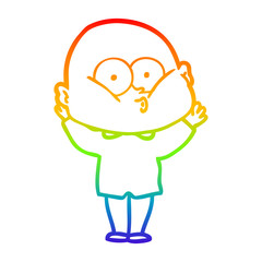 rainbow gradient line drawing cartoon bald man staring
