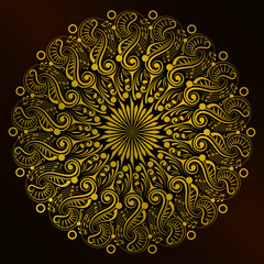 The musical mandala of gold color. Vector illustration.