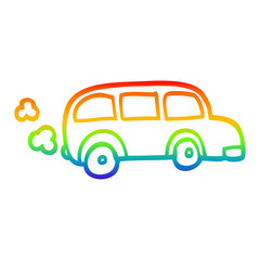 rainbow gradient line drawing child's drawing bus