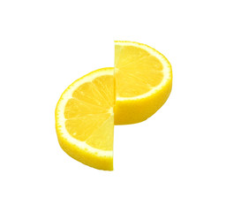 fresh lemon slice half for decoraton isolated white background with clipping path