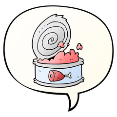 cartoon canned food and speech bubble in smooth gradient style