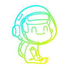 cold gradient line drawing happy cartoon astronaut