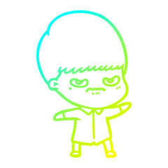 cold gradient line drawing annoyed cartoon boy