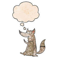 cartoon wolf and thought bubble in grunge texture pattern style