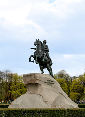 Fototapeta na wymiar RUSSIA, SAINT-PETERSBURG - May 4, 2019: Peter I monument Saint-petersburg, Russia
