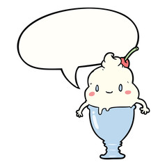 cute cartoon ice cream and speech bubble